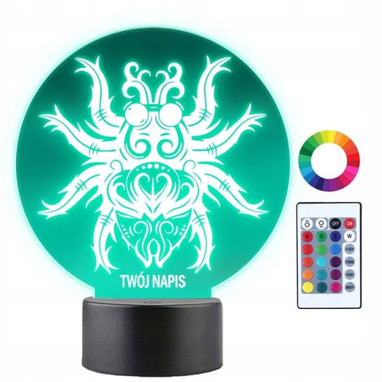 Lampka Nocna Pająk Koło Zwierzę Prezent Twój Napis Grawer Imię 3D LED Plexido