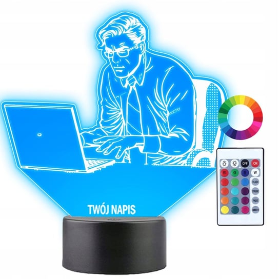 Lampka Nocna Programista Komputer Prezent Twój Napis Imię Grawer 3D LED Plexido