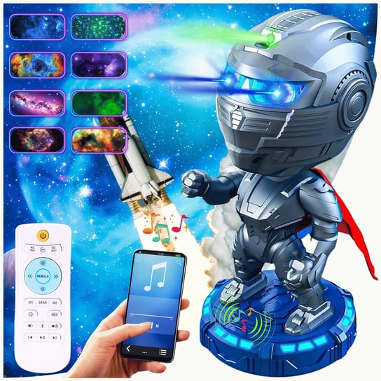 Lampka nocna ,  Projektor Gwiazd  , Wojownik z Głośnikiem , Bluetooth , 4w1  Ułatwia zasypianie STARLIT