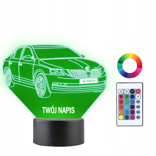 Lampka Nocna Samochód Skoda Octavia Twój Napis Grawer Prezent 3D LED Plexido