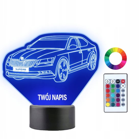 Lampka Nocna Samochód Skoda Super B Twój Napis Grawer Prezent 3D LED Plexido