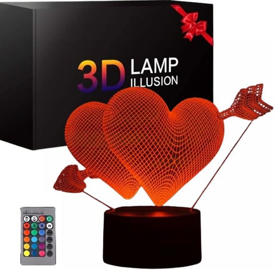 Lampka Nocna Serce 3D Led Serca Przebite Strzałą Kolory Rgb + Pilot Inna marka