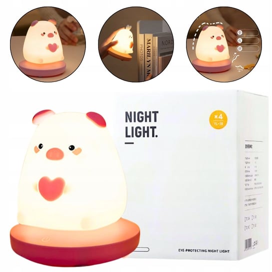 Lampka Nocna Silikonowa Biurkowa Dla Dzieci Świnka 3 Tryby Jasności Led Inna marka