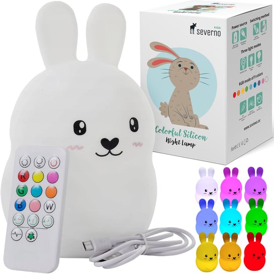 Lampka nocna silikonowa Królik LED USB + pilot SEVERNO kids