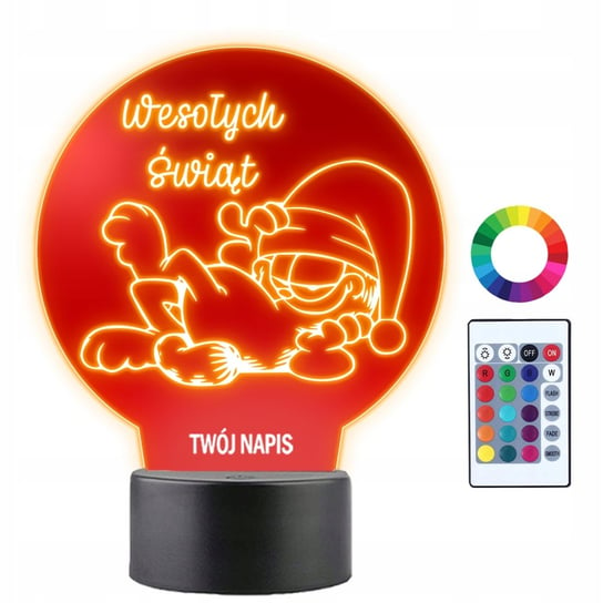 Lampka Nocna Świąteczna Garfield Wesołych Świąt Prezent Twój Napis 3D LED Plexido