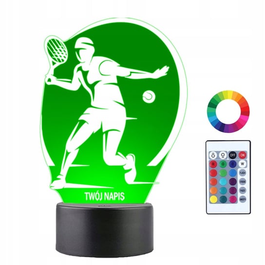 Lampka Nocna Tenis Ziemny Tenisista Prezent Twój Napis Imię Grawer 3D LED Plexido