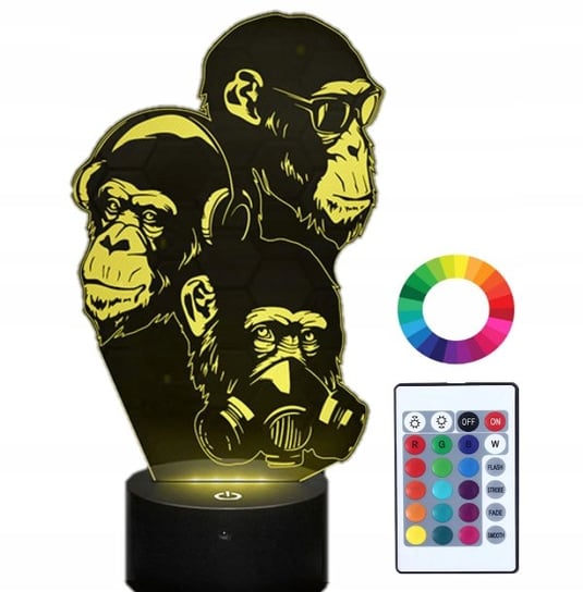 Lampka Nocna Z Imieniem 3 Małpy 3D Grawer Plexido