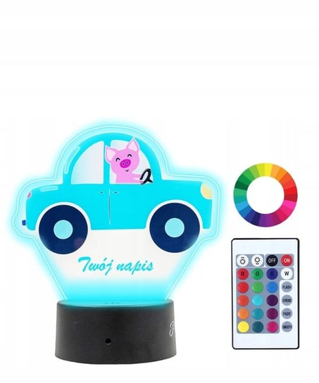 Lampka Nocna z Nadrukiem 3D Led Samochód Świnka Plexido