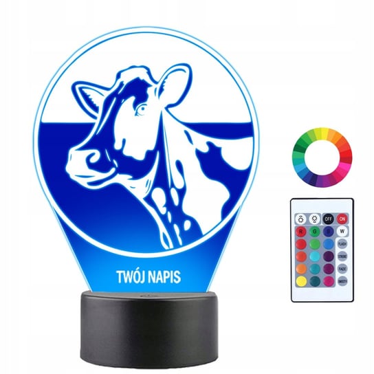 Lampka Nocna Zwierzę Krowa Koło Prezent Twój Napis Grawer Imię 3D LED Plexido
