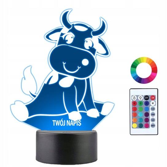Lampka Nocna Zwierzę Krówka Prezent Twój Napis Grawer Imię 3D LED Plexido