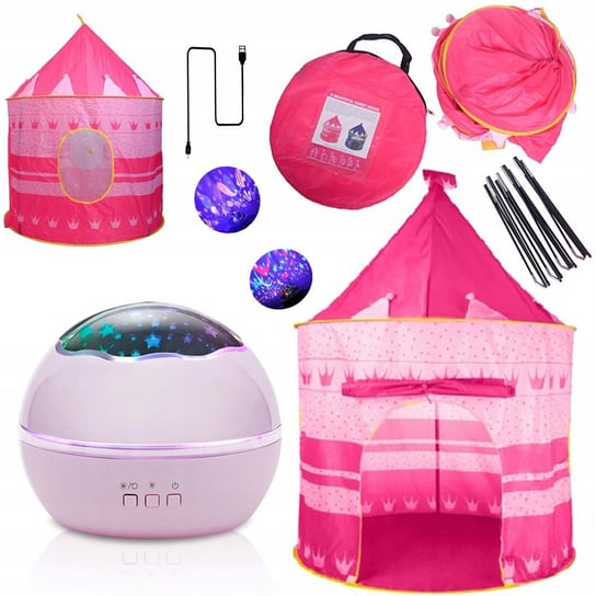 Lampka / projektor nieba i gwiazd oraz podwodnego świata - różowa ,,Pink Galaxy'' + Zamek - namiot dziecięcy różowy, ,,Princess Paradise"" Inna marka