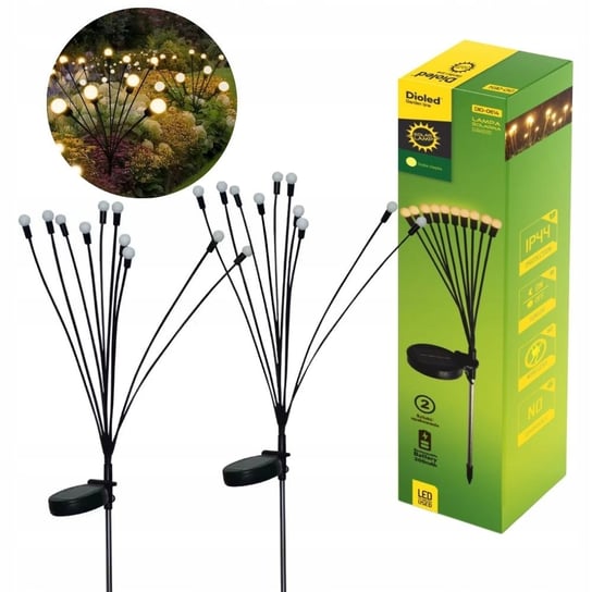 Lampka solarna wbijana ogrodowa 10xkulka LED ciepła DO OGRODU NA TARAS 2szt DIOLED