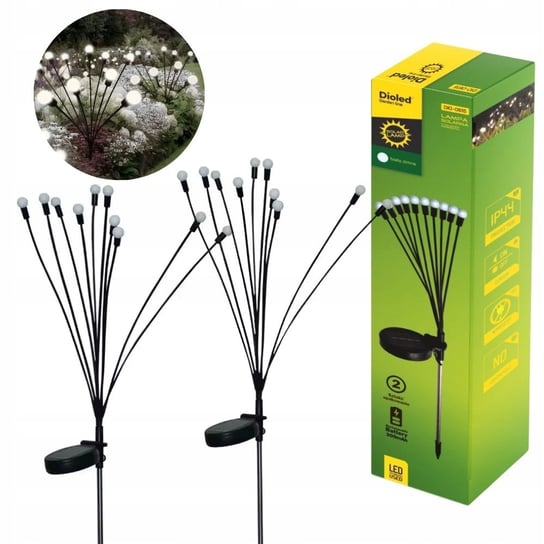 Lampka solarna wbijana ogrodowa 10xkulka LED zimna DO OGRODU NA TARAS 2szt DIOLED