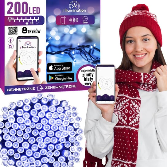 LAMPKI 200LED świąteczne choinkowe białe STEROWANE TELEFONEM bluetooth JUMI