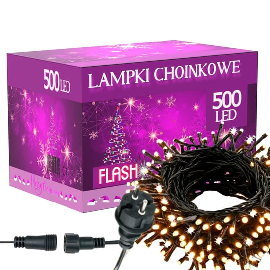 Lampki Choinkowe 500 Led Zewnętrzne Wewnętrzne Biały Ciepły Flash Inna marka