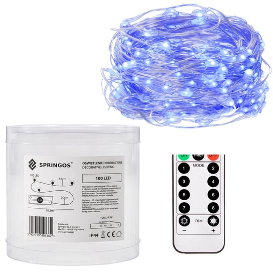 Lampki choinkowe SPRINGOS CL0103, 100xLED, barwa niebieska, 10,2 m Springos