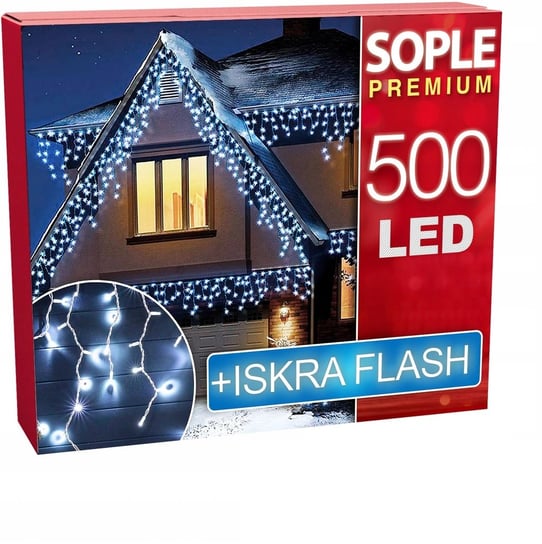 Lampki Choinkowe Zewnętrzne Sople Kurtyna Białe Zimne + BŁYSK 500 LED 20m ASJ Commerce