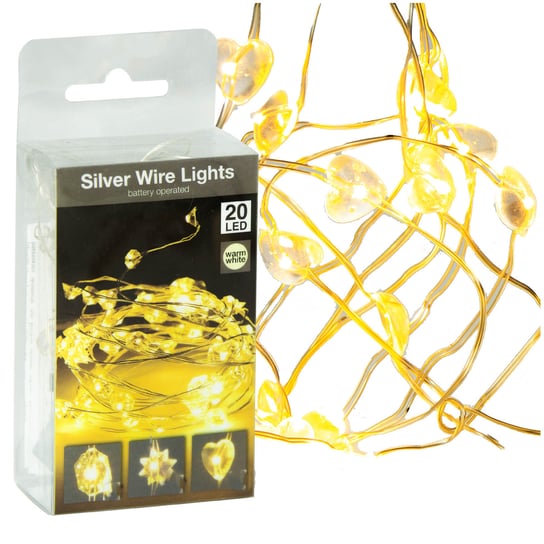 Lampki Druciki 20 Led Na Baterie Dekoracja Na Boże Narodzenie Ciepły Biały 95 Cm Serca Inna marka