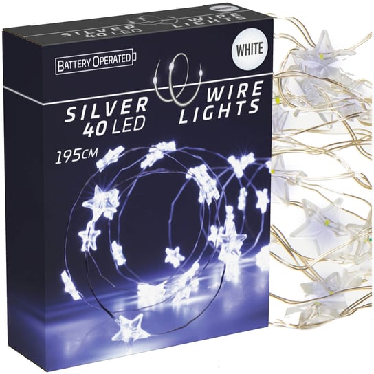 Lampki Druciki 40 Led Na Baterie Dekoracja Na Boże Narodzenie Zimny Biały 195 Cm Gwiazdki Inna marka
