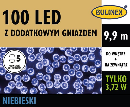 LAMPKI LED 100L Z DOD.GN Z ZASILACZEM NIEBIESKI Bulinex