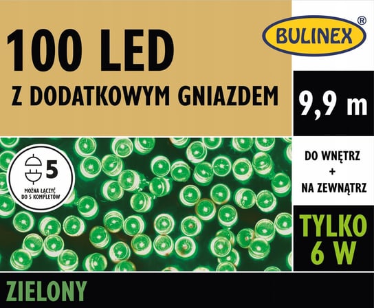 LAMPKI LED 100L Z DOD.GN Z ZASILACZEM ZIELONY Bulinex