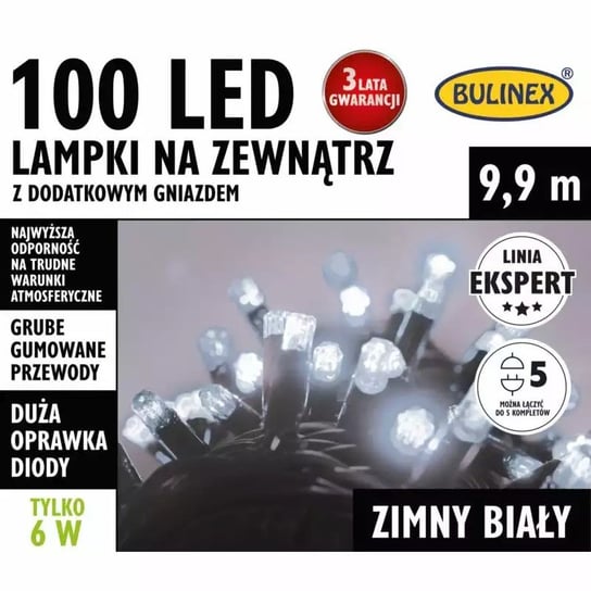 Lampki Led Bulinex 100Led Białe Zimne 9,9M Zewnętrzne Z Dodatkowym Gniazdem Inna marka
