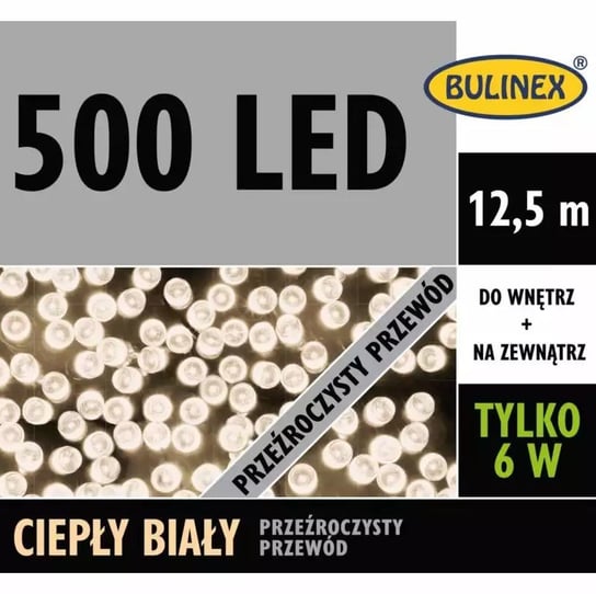 Lampki Led Bulinex 500Led Białe Ciepłe Długość 12,5M Przewód Przezroczysty Inna marka