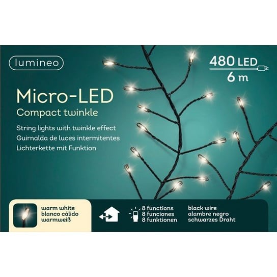 Lampki micro 480 led czarny/ciepły biały wew/zew 600cm Inna marka