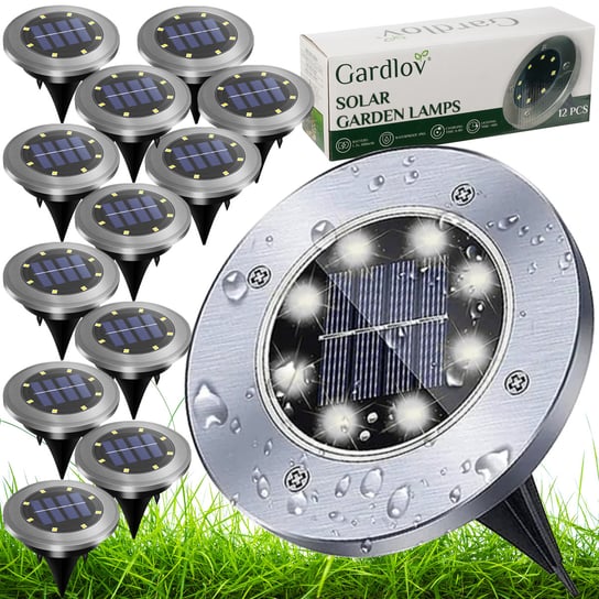 Lampki Solarne Ogrodowe Najazdowe LED Zestaw 12szt Wbijane Gruntowe Dysk GARDLOV Gardlov