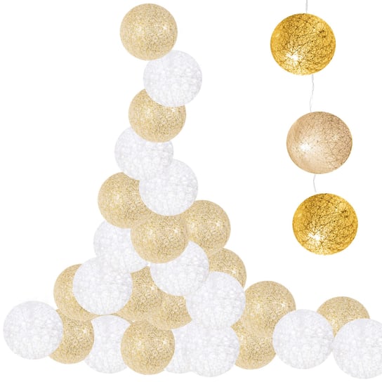 Lampki SPRINGOS CL0030 Cotton balls, 10xLED, 2,1 m, ciepłe białe, biało-złote Springos