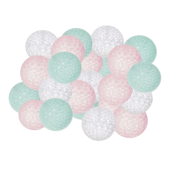 Lampki SPRINGOS CL0040 Cotton balls, 20xLED, 4,2 m, ciepłe białe, biało-miętowo-różowe Springos