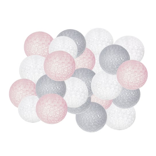 Lampki SPRINGOS CL0061 Cotton balls, 30xLED, 6,1 m, ciepłe białe, jasnoróżowo-biało-szare Springos