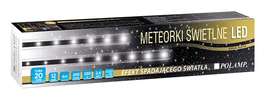Lampki zewnętrzne meteorki POLAMP, 240 diod LED, 20 cm, 2,4 W, barwa biała zimna, czarny kabel Polamp