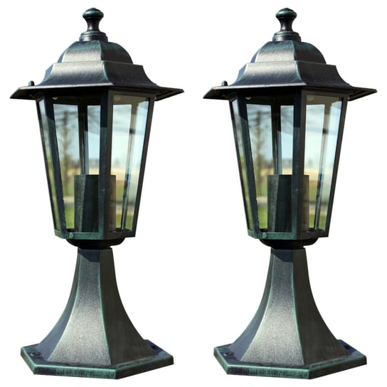 Lampy ogrodowe, 2 szt., ciemnozielone/czarne, aluminium vidaXL