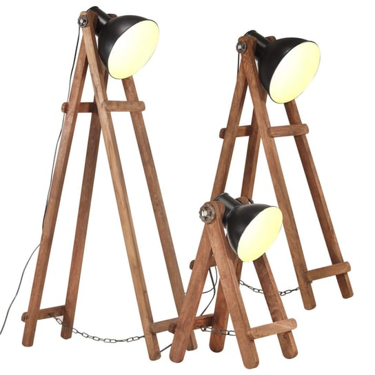Lampy podłogowe, 3 szt., czarne, E27, lite drewno mango VMP