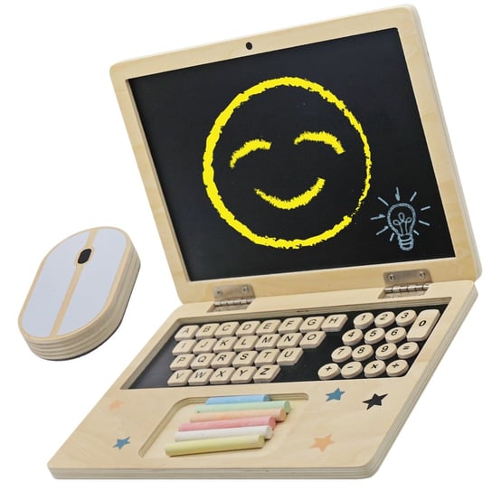 Laptop Dla Dziecka Drewniany Edukacyjny Tablica Do Rysowania + Myszka Kreda MINEXO