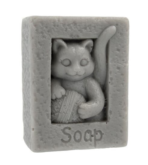 LaQ, Happy Soaps, mydełko glicerynowe Kot z Kłębkiem Wełny - szary, 100 g LaQ
