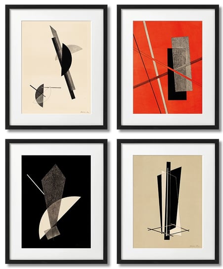László Moholy-Nagy komplet 4 plakatów, abstrakcje industrialne DEKORAMA