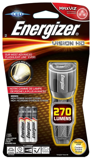 latarka energizer metal vision hd + 3szt. baterii aaa, srebrna Energizer
