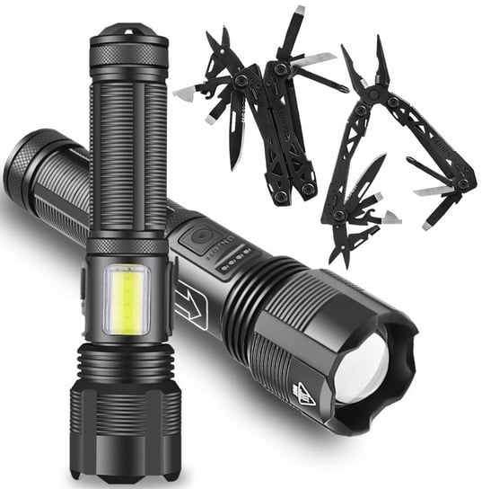 Latarka taktyczna LED 6 trybów ,,Black Sniper'' + Multitool - narzędzie wielofunkcyjne 22w1 ,,Black Killer'' Inna marka