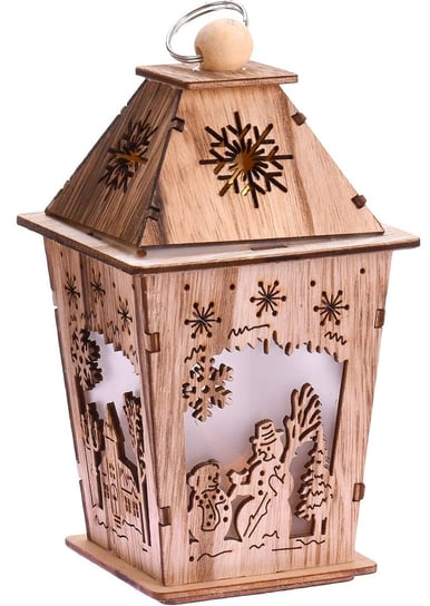 Latarnia-domek LED z drewna, 18 cm, snowman 