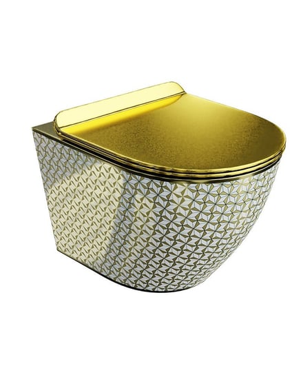 LAVITA Voorwandelement Solido wand hangende WC Sofi Slim Golden Eye Gold spoelrandloos WC-bril SoftClose zwarte knop complete set inbouw spoelbak toilet complete set toilet