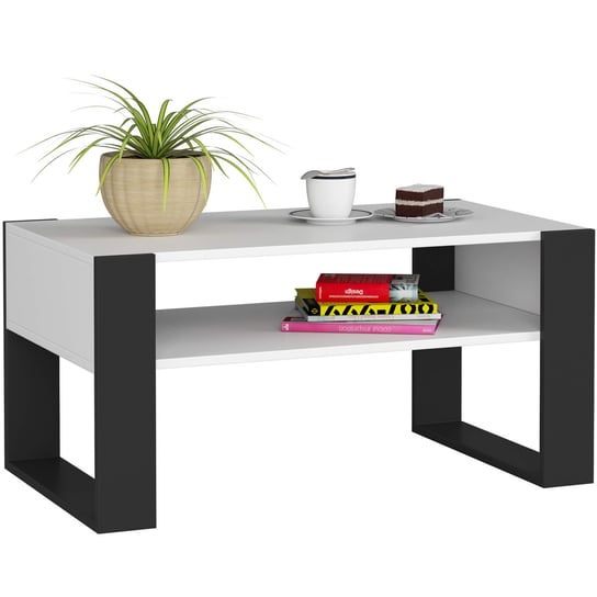 Ława kawowa DOMI 92 cm 2 poziomy stolik kawowy industrialny - Biały Czarny FABRYKA MEBLI AKORD