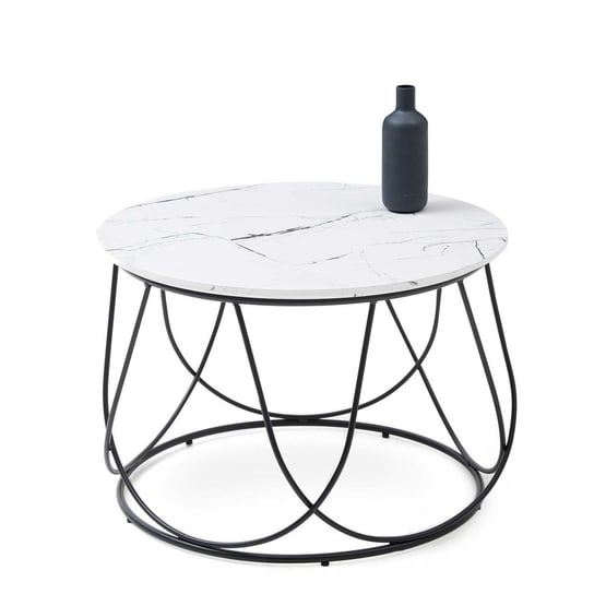 Ława, stolik kawowy okrągły, loft – biały marmur Kobi