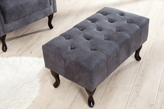 Ławeczka otomana pufa Chesterfield antyczna szarość vintage 80cm (Z37474) Invicta Interior