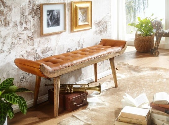 Ławka beżowa tapicerowana skóra siedzisko do przedpokoju 125 cm Inna marka