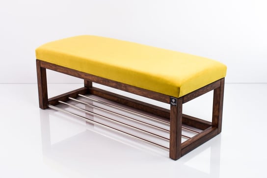 Ławka na buty LPG-4 100cm EMRAWOOD drewno lite kolor orzech siedzisko gładkie kolor żółty Emra Wood Design