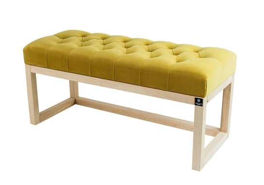 Ławka na buty LPP-2, 90 cm EMRAWOOD drewno lite, kolor naturalny siedzisko pikowane, kolor żółty Emra Wood Design