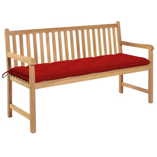Ławka ogrodowa z czerwoną poduszką, 150 cm, lite drewno tekowe vidaXL