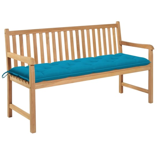 Ławka ogrodowa z jasnoniebieską poduszką, 150 cm, drewno tekowe vidaXL